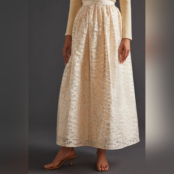 Anthropologie Burnout Shimmer Maxi Skirt, White & Gold, Side Zipper, NWT, Small - Picture 4 of 16